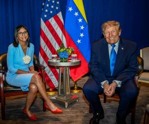 President Donald J. Trump participates in a pull-aside meeting with Acting President Delcy Rodruiguez of Venezuela at the Lotte Palace Hotel in New York City, Tuesday, September 22, 2026. (Official White House Photo by Daniel Torok)